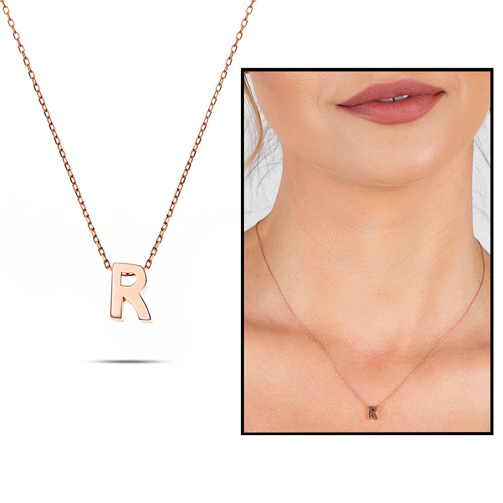 3D Tasarım Rose Renk 925 Ayar Gümüş R Harf Kolye 3D Tasarım Rose Renk 925 Ayar Gümüş R Harf Kolye
