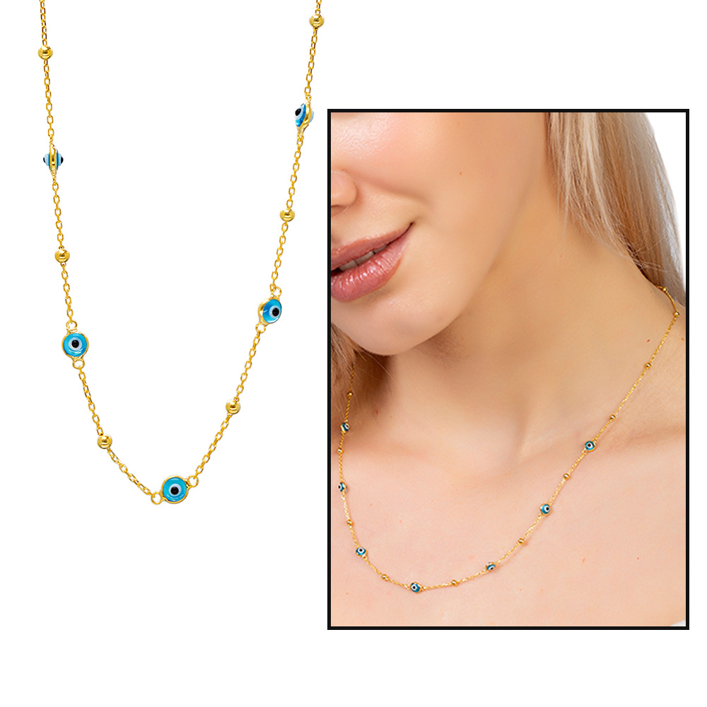 Basic Model Nazar Boncuğu Detaylı Gold Renk 925 Ayar Gümüş Kadın Şans Kolyesi Basic Model Nazar Boncuğu Detaylı Gold Renk 925 Ayar Gümüş Kadın Şans Kolyesi