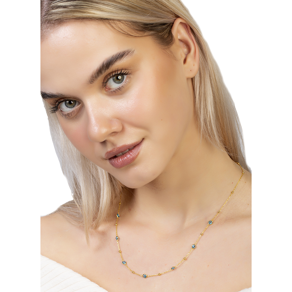 Basic Model Nazar Boncuğu Detaylı Gold Renk 925 Ayar Gümüş Kadın Şans Kolyesi Basic Model Nazar Boncuğu Detaylı Gold Renk 925 Ayar Gümüş Kadın Şans Kolyesi