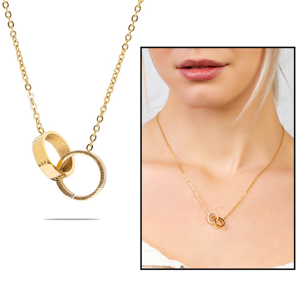 Çift Alyans Tasarım Gold Renk Çelik Kadın Kolye Çift Alyans Tasarım Gold Renk Çelik Kadın Kolye
