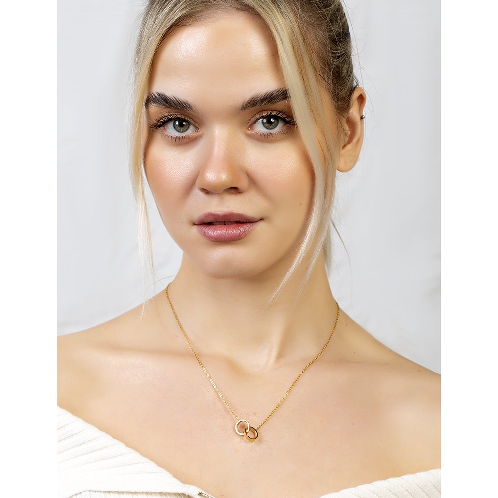 Çift Alyans Tasarım Gold Renk Çelik Kadın Kolye Çift Alyans Tasarım Gold Renk Çelik Kadın Kolye