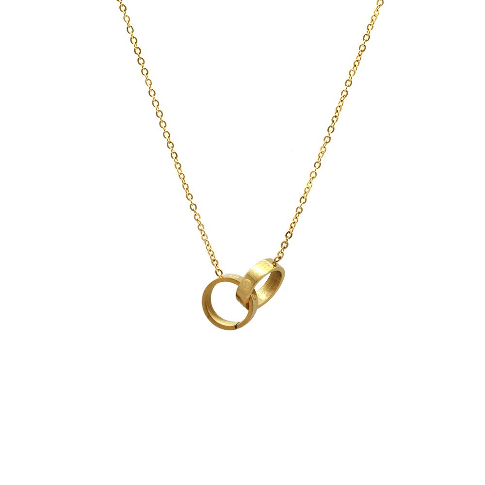 Çift Alyans Tasarım Gold Renk Çelik Kadın Kolye Çift Alyans Tasarım Gold Renk Çelik Kadın Kolye