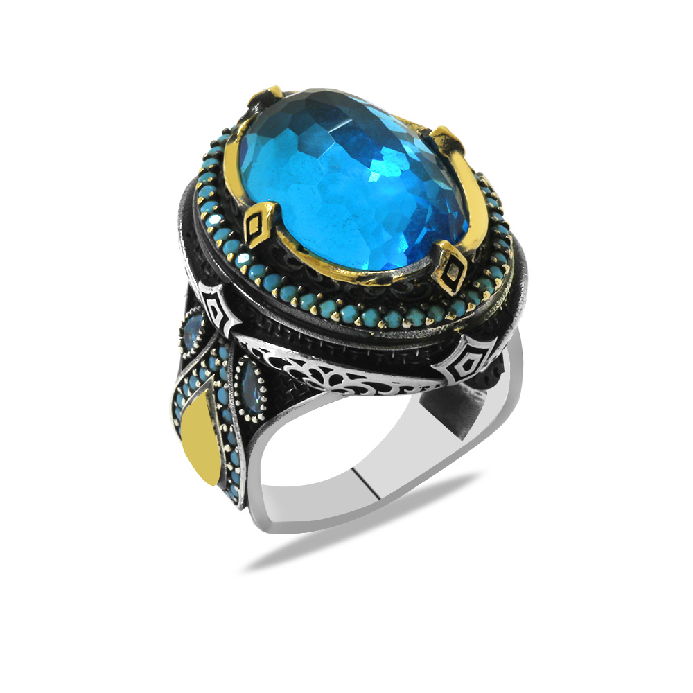 Faset Aqua Zirkon Taşlı Kral Tacı Tasarım Kişiye Özel İsim/Harf Yazılı 925 Ayar Gümüş Erkek Yüzük Faset Aqua Zirkon Taşlı Kral Tacı Tasarım Kişiye Özel İsim/Harf Yazılı 925 Ayar Gümüş Erkek Yüzük