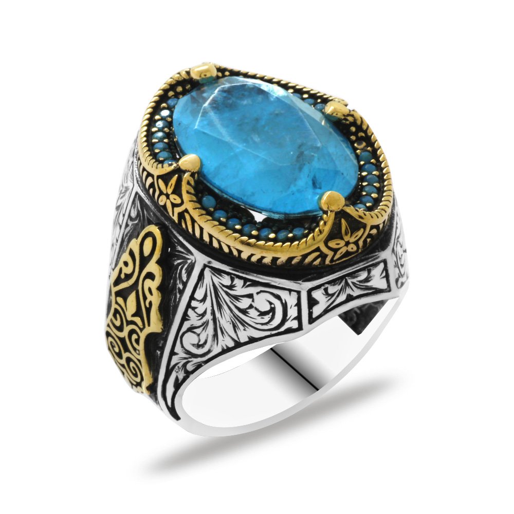 Faset Kesim Soft Aqua Paraiba Taşlı 925 Ayar Gümüş Erkek Yüzük Faset Kesim Soft Aqua Paraiba Taşlı 925 Ayar Gümüş Erkek Yüzük
