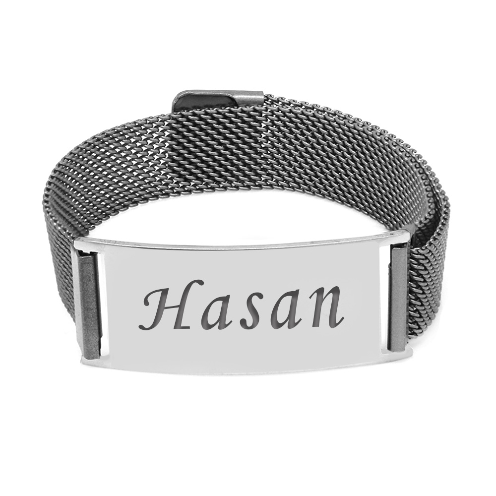 Kişiye Özel İsim Yazılı Magnet Kapamalı Silver Renk Çelik Erkek Hasır Bileklik Kişiye Özel İsim Yazılı Magnet Kapamalı Silver Renk Çelik Erkek Hasır Bileklik