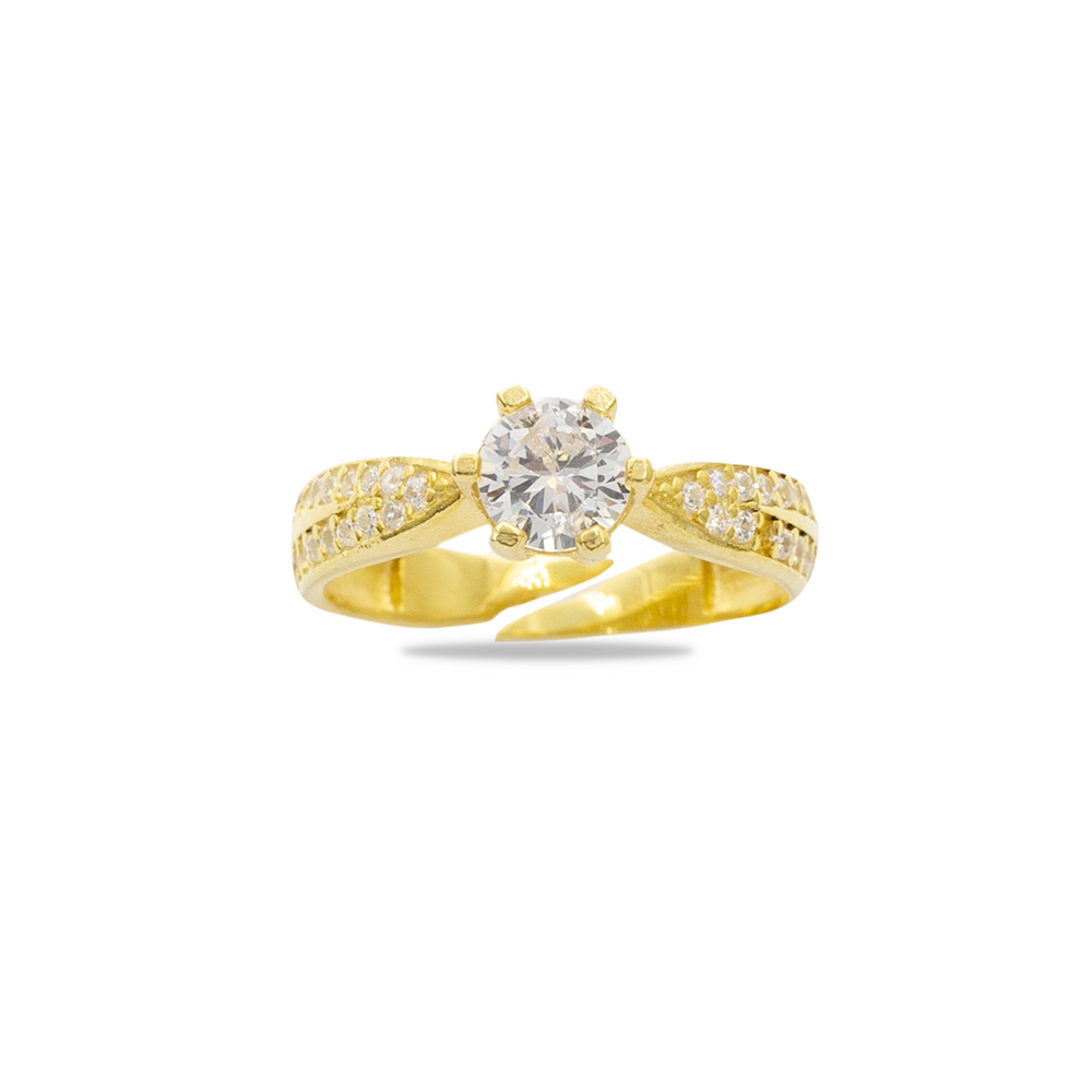 Mikro Zirkon Taş Süslemeli Gold Renk Free Size 925 Ayar Gümüş Kadın Tektaş Yüzük Mikro Zirkon Taş Süslemeli Gold Renk Free Size 925 Ayar Gümüş Kadın Tektaş Yüzük
