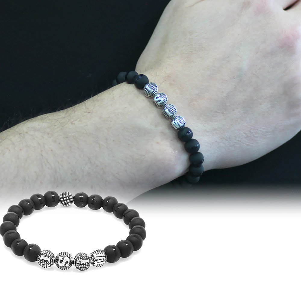 Nipora Ortası Çizgili Oniks Metal Kombinli Kişiye Özel İsim Yazılı Küre Kesim Doğaltaş Bileklik Nipora Ortası Çizgili Oniks Metal Kombinli Kişiye Özel İsim Yazılı Küre Kesim Doğaltaş Bileklik