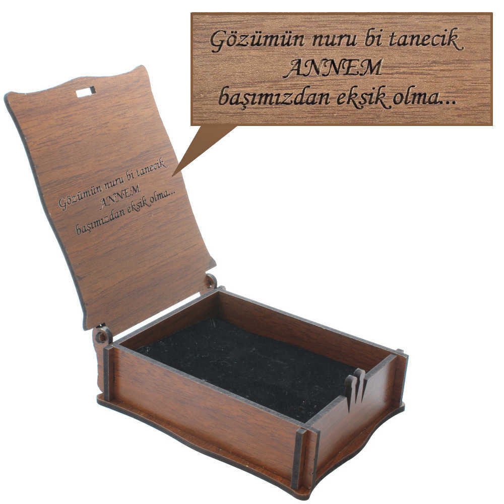 Özel Mesaj Yazılı Kahverengi Ahşap Hediye Takı Seti Kutusu (M-2) Özel Mesaj Yazılı Kahverengi Ahşap Hediye Takı Seti Kutusu (M-2)