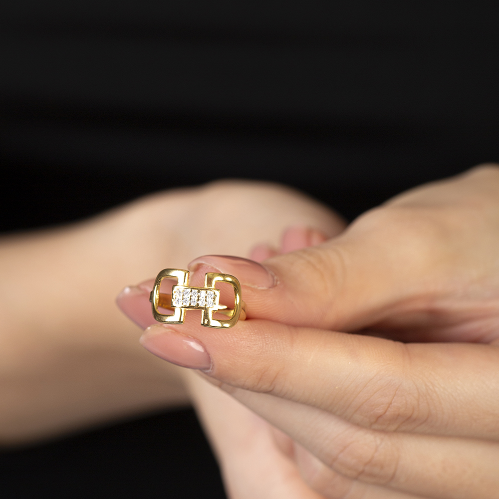 Zirkon Taşlı Belt Tasarım Gold Renk Free Size 925 Ayar Gümüş Kadın Yüzük Zirkon Taşlı Belt Tasarım Gold Renk Free Size 925 Ayar Gümüş Kadın Yüzük